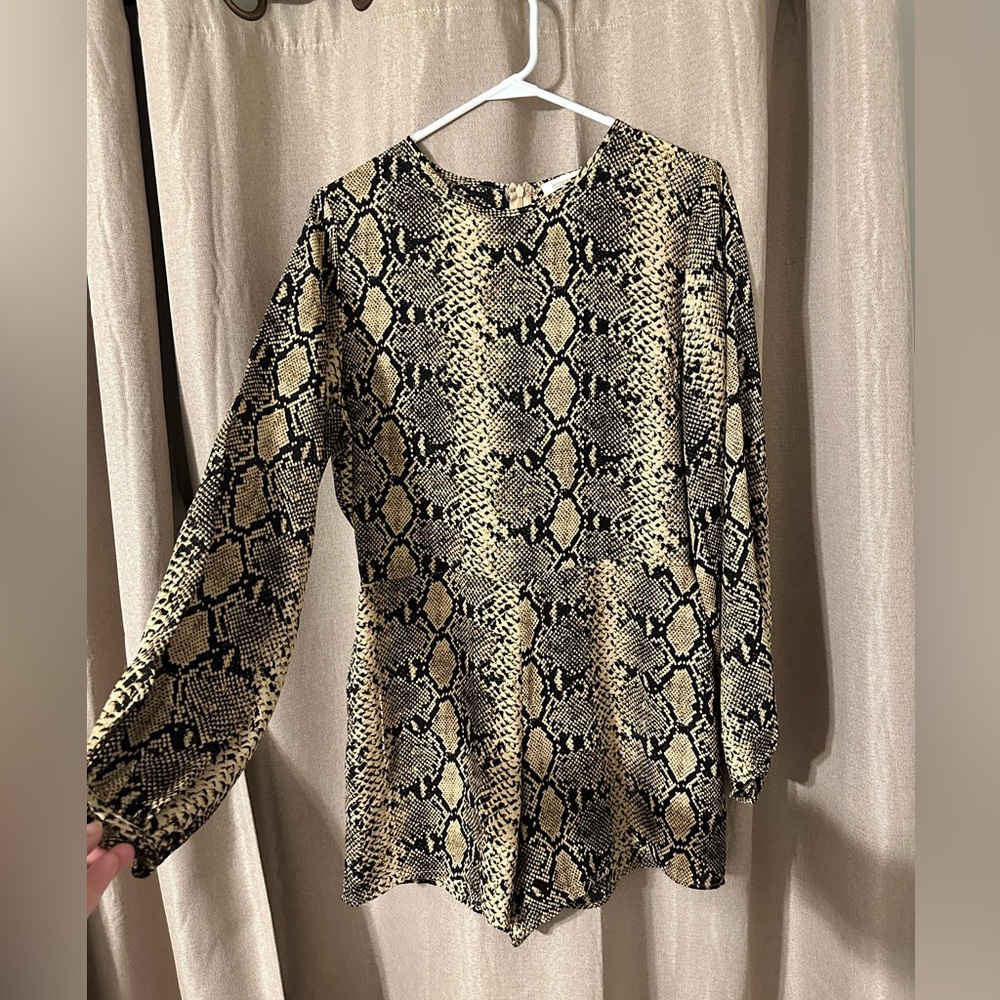 Snake skin print long sleeve romper - high neck